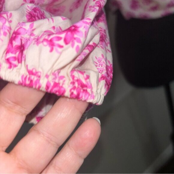 Zara Floral Pink Cream Ruched Women's XL Top On/Off Shoulder Zip Long Sleeve - Picture 3 of 10